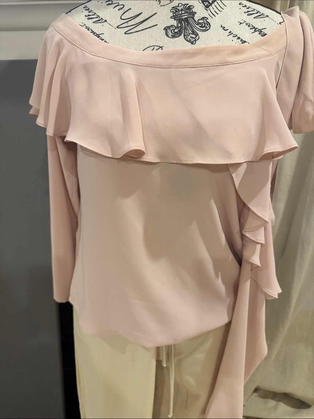 BCBGMaxAzria Blush Pink Ruffle One-Shoulder Blouse